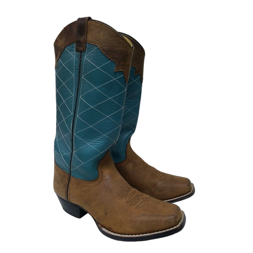 Smoky Mountain Western Boots Square Toe Blue Brown Leather Women's Size 6.5 d
